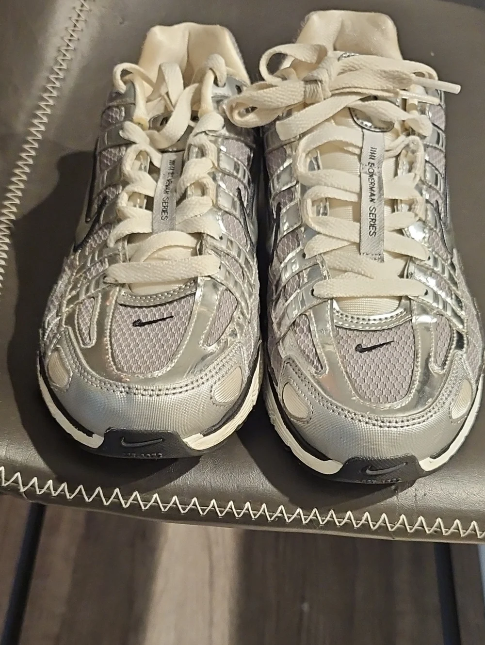 Nike Metallic P-6000 Silver and White Low-Top Sneakers